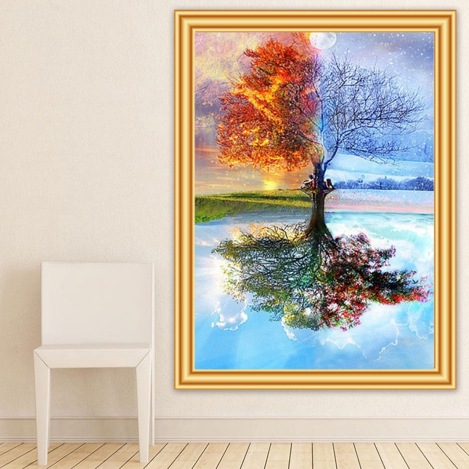5D Diy Diamond Painting Four Season Tree Cross stitch Kit Full Drill Square Embroidery Mosaic Art Picture of Rhinestones Decor