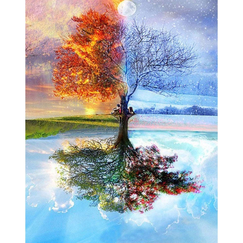 5D Diy Diamond Painting Four Season Tree Cross stitch Kit Full Drill Square Embroidery Mosaic Art Picture of Rhinestones Decor